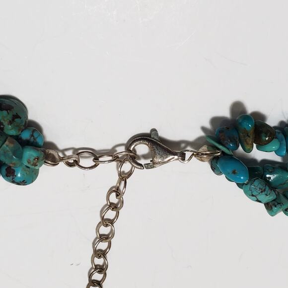 Turquoise Nugget Chip Triple Strand Sterling Silver Necklace 17" - Picture 4 of 5